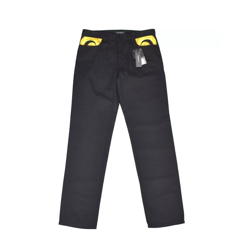 NWT Versace Pants Men IT 52 US 36 Black Barocco Cotton Twill Straight Leg $900
